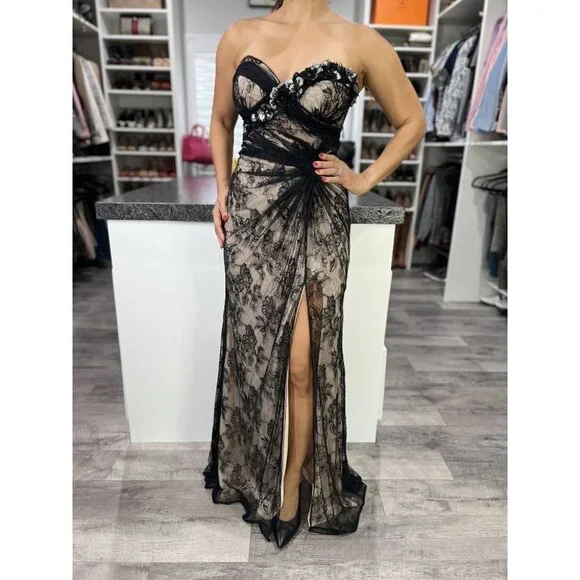 Faviana Black Lace Strapless Elegant Formal Gown $398 - Picture 3 of 11